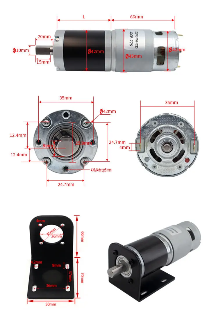 775 12V 24V High Torque Brushed Gear Motor Planetary Reduction Gearbox for DIY Automation