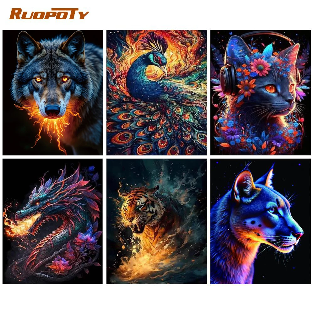 RUOPOTY Kit de pintura de diamantes de dragón, cuadro de arte de pared, arte de diamantes para adultos, diseño de animales, redondo/cuadrado completo, manualidades para adultos, obras de arte para interiores