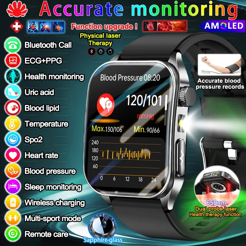 

2025 New Body Composition analysis AI Monitoring Smart Watchs Men ECG Heart Rate Blood BP Uric Acid Health call Tracker Bracelet
