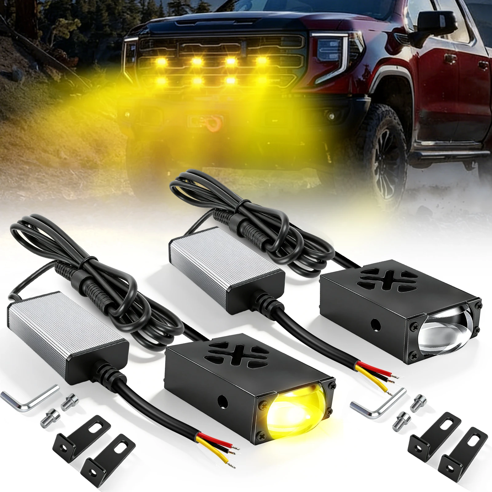 HL 2PCS Super Slim LED Grill Driving Lights Mini Projector Fog Lights with Hi-Lo Beam White/Yellow CANbus Decoder off-road use