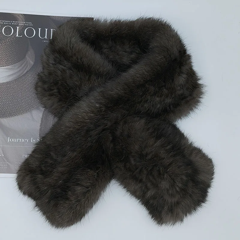 2026 New Women Knitted Real Rabbit Fur Scarf Fashion Thick Cross Luxury High Quality Genuine Fur Scarves