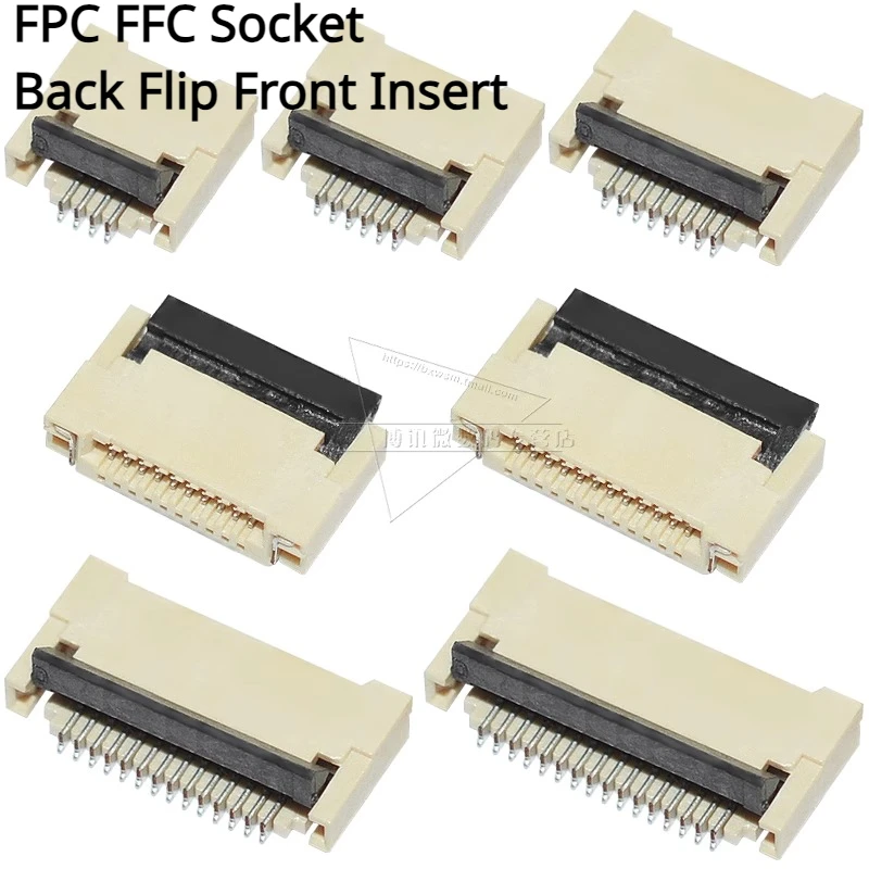 10Pcs FPC FFC Connector Socket Pitch 0.5mm Back Flip Front Insert Horiztontal Socket 4/6/8/10/12/14/16/18/20/30/32/40/50/60 Pin