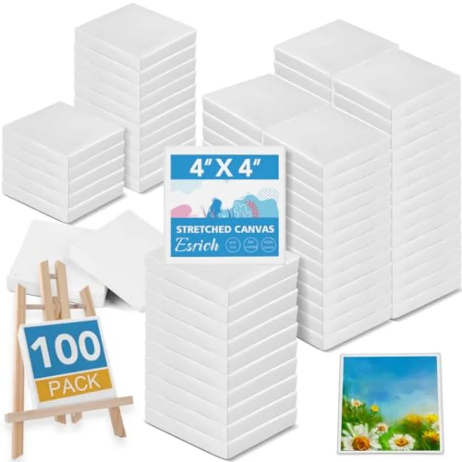 

Mini Canvases for Painting 4x4In Canvas in Bulk 100 Pack 2/5In Profile Small Square Canvas Blank Canvases are Great for School