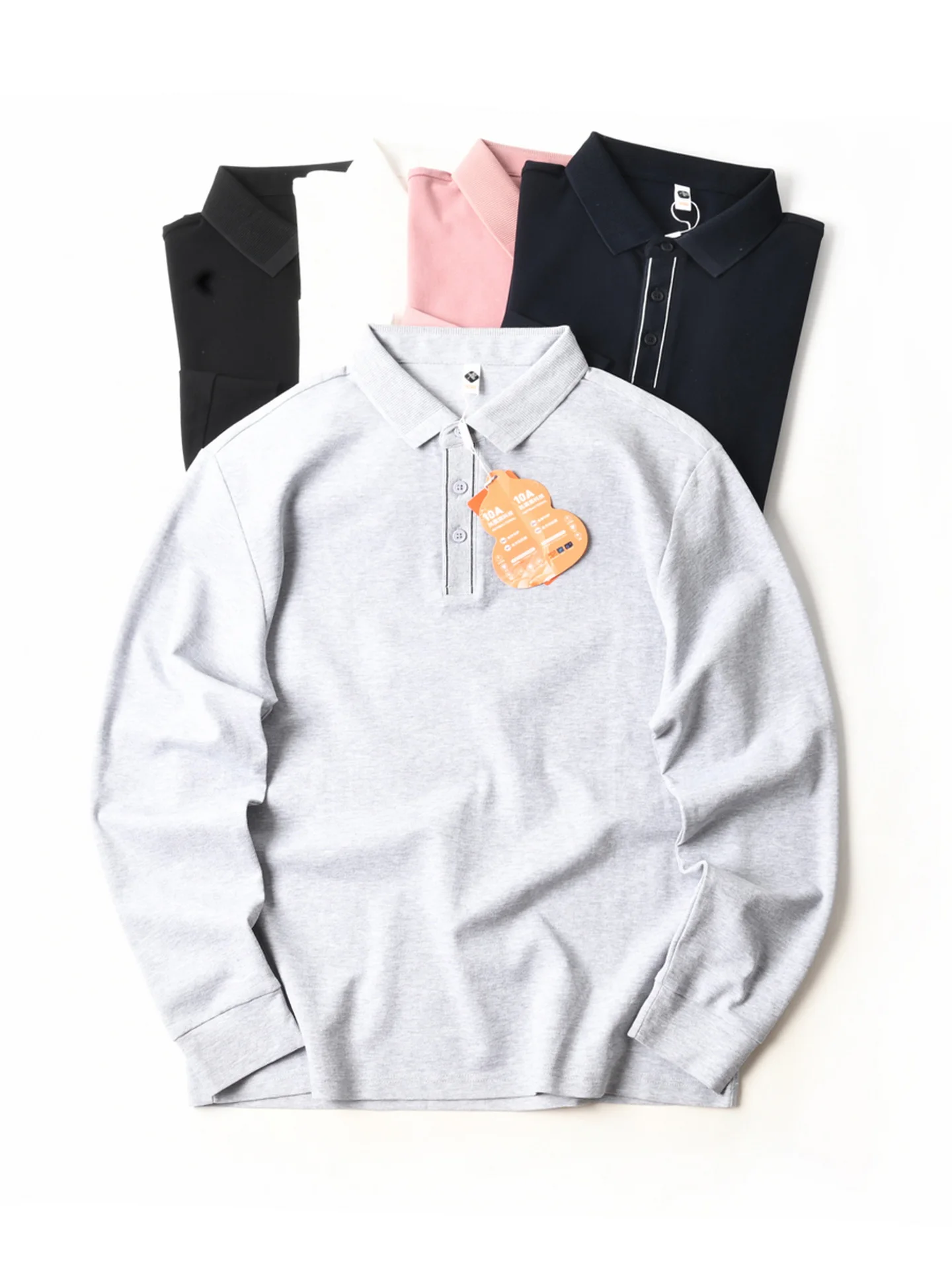 Camiseta de Manga Larga para Hombre, Estilo Americano, Algodón Piqué, Transpirable, Cuello Camisero, Informal, Holgada, ...