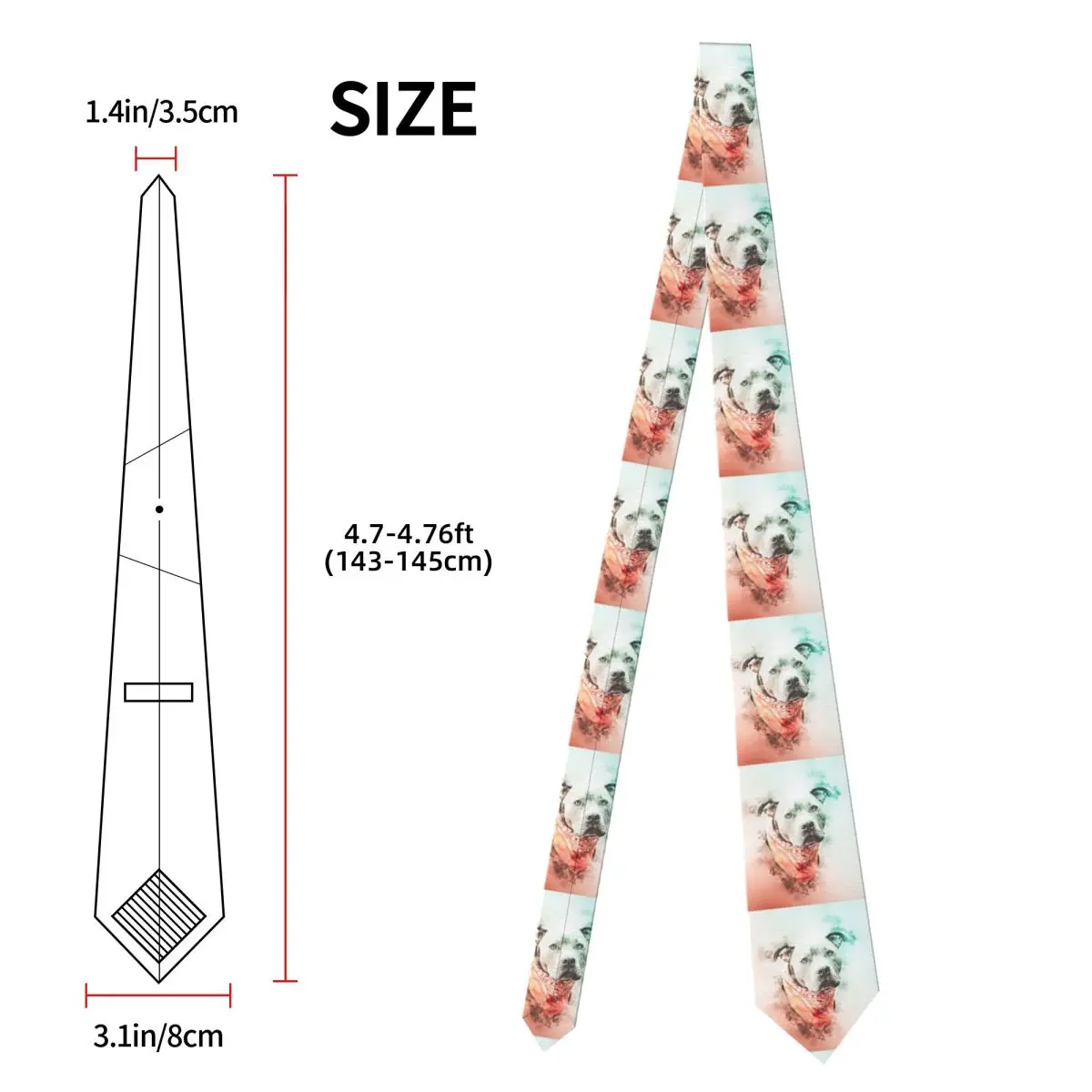 Gravata de pintura Pit Bull para homens, seda poliéster, 8 cm, gravatas, acessórios de festa, gravata clássica