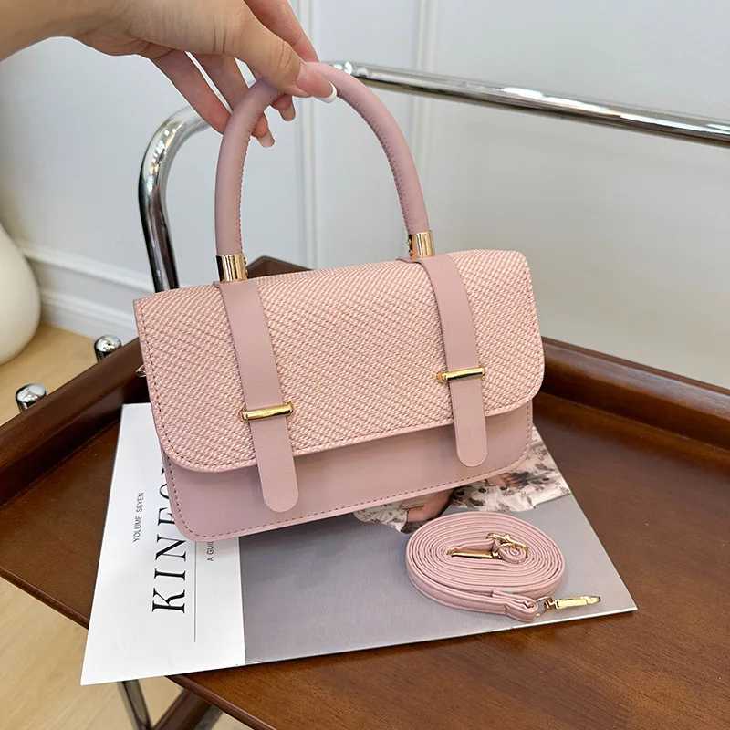 Fashion Commuting Small Square Bag for Women Korean Style Patchwork Buckle Crossbody Bags Textured Versatile One Shoulder Pack