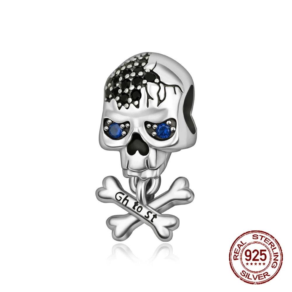 

925 Sterling Silver GH To ST Gothic Skull Pendant Halloween Charm Fit Original Charm Bracelets Women DIY Jewelry Gift
