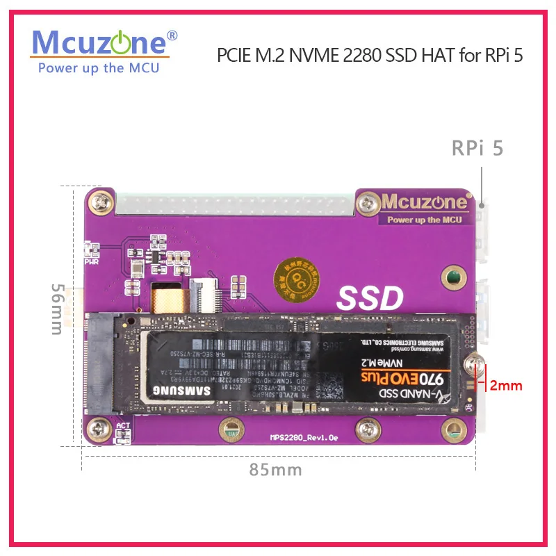 (รุ่น: MPS2280) PCIe M.2 NVMe 2280 2230 2242 Gen3หมวก SSD สำหรับราสเบอร์รี่ Pi 5