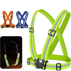 Chalecos reflectantes de seguridad, chaqueta elástica ajustable y ligera, tiras reflectantes Hi Vis para Control de tráfico, correr y ciclismo