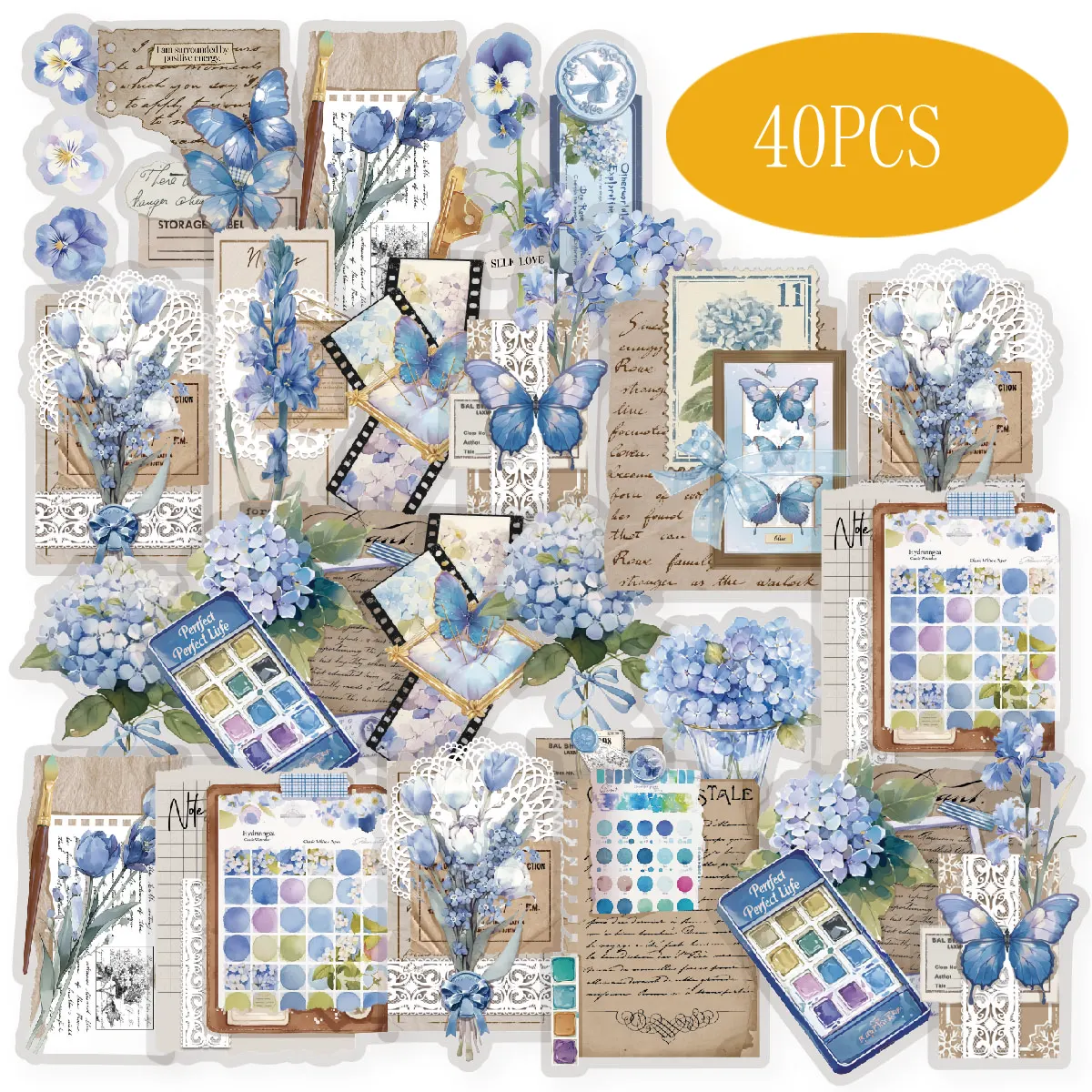 Etori Life Blue Light and Shadow Deep Blue Vintage Letter Pattern Stickers for Scrapbooking Supplies, Room Decoration, Posters and Magazines, Vintage Parties, Notebooks, Phone Stickers, Student Stationery, DIY Crafts, Gift Box Packaging, Children's Stickers