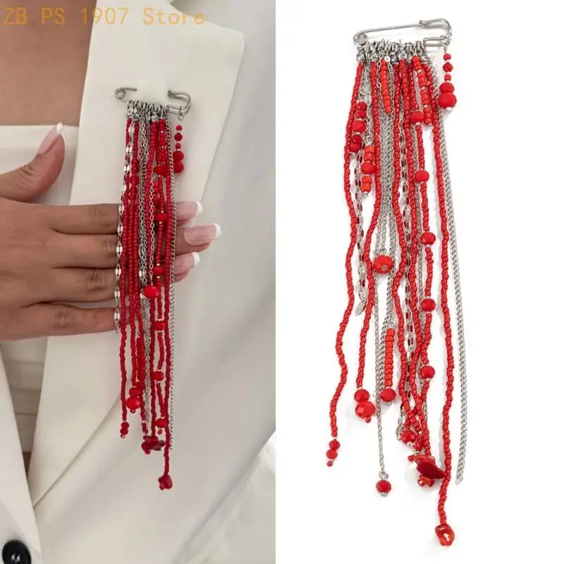 

Elegant Crystal Bead Tassels Chain Brooch Elegant Design Lightweight Clothing Accessory for Women Girls