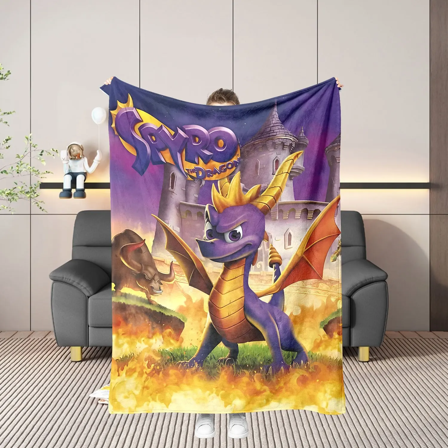 High Quality Spyro Dragon Blanket Kids Throw Gaming Decor Merchandise Bed Sheet 150x200cm Cute Cartoon Boy Gift Blanket