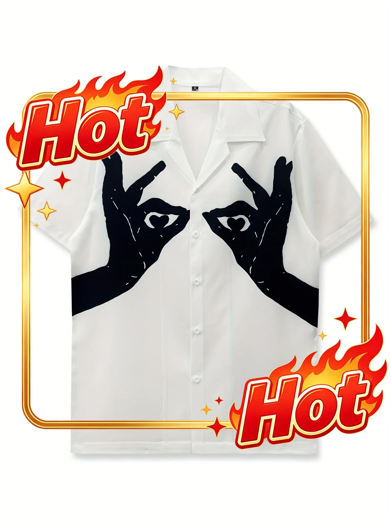 Single Beach Shirt, Men's Floral Shirt, Finger Funny Gesture, Heart-shaped Fun Pattern, Street Hip-hop, Casual Outing, Beach Vac