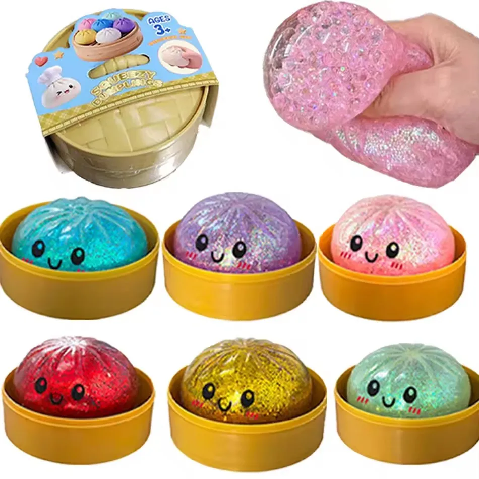 Neues Realistisches Riesiges Knödel-Quetschspielzeug mit Bambus-Dampfgarer Weicher TPR-Teigball Entspannungs-Fidget-Spielzeug Kreatives Lustiges Geschenk