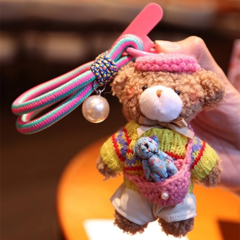 

Original handmade cute girl heart bear bag charm mobile phone rope plush doll trend charm key chains anime keychain car keychain