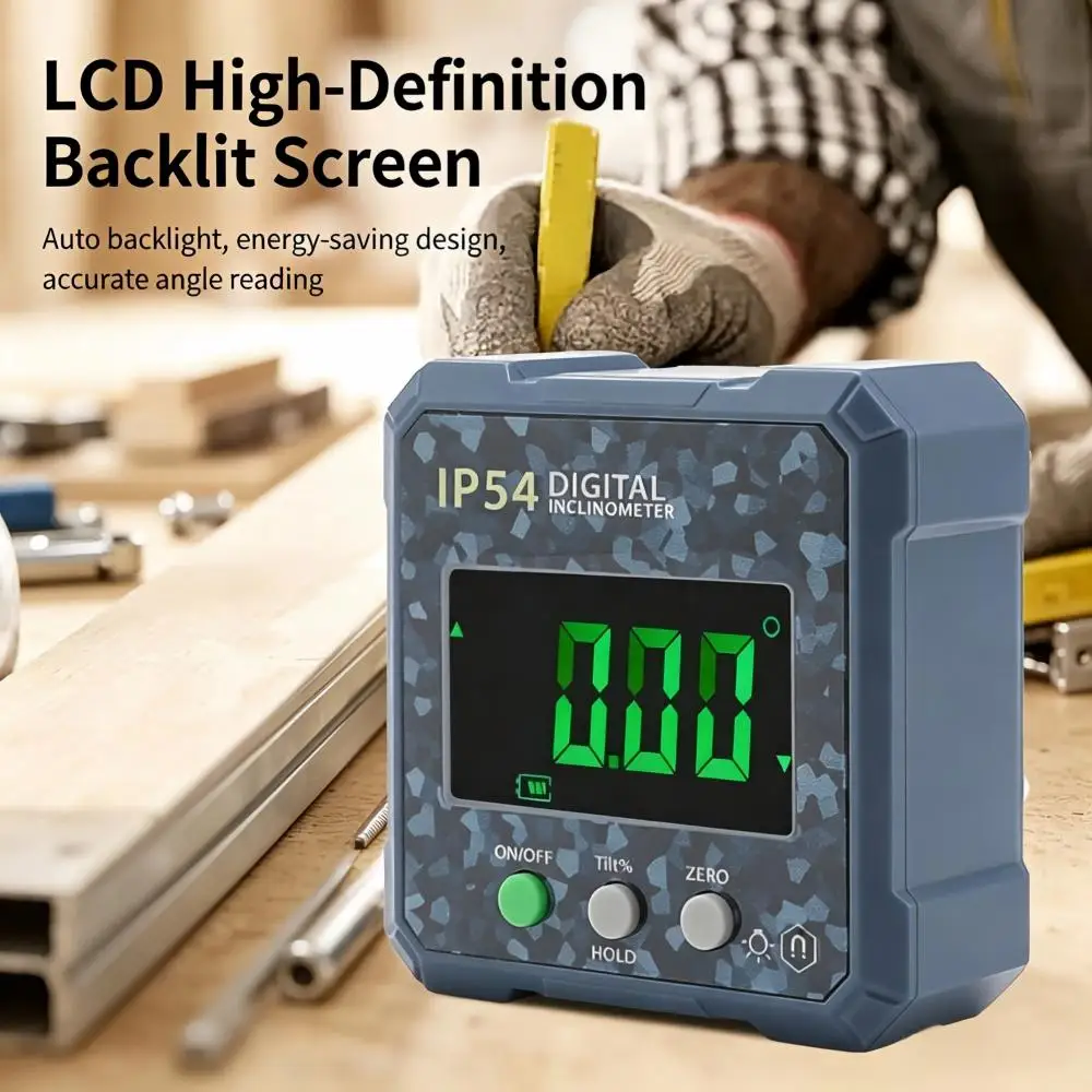 Digital Bevel Gauge Inclinometer, 4×90° Range Magnetic Angle Finder, IP54 Waterproof LCD Level Ruler for Woodworking Repair
