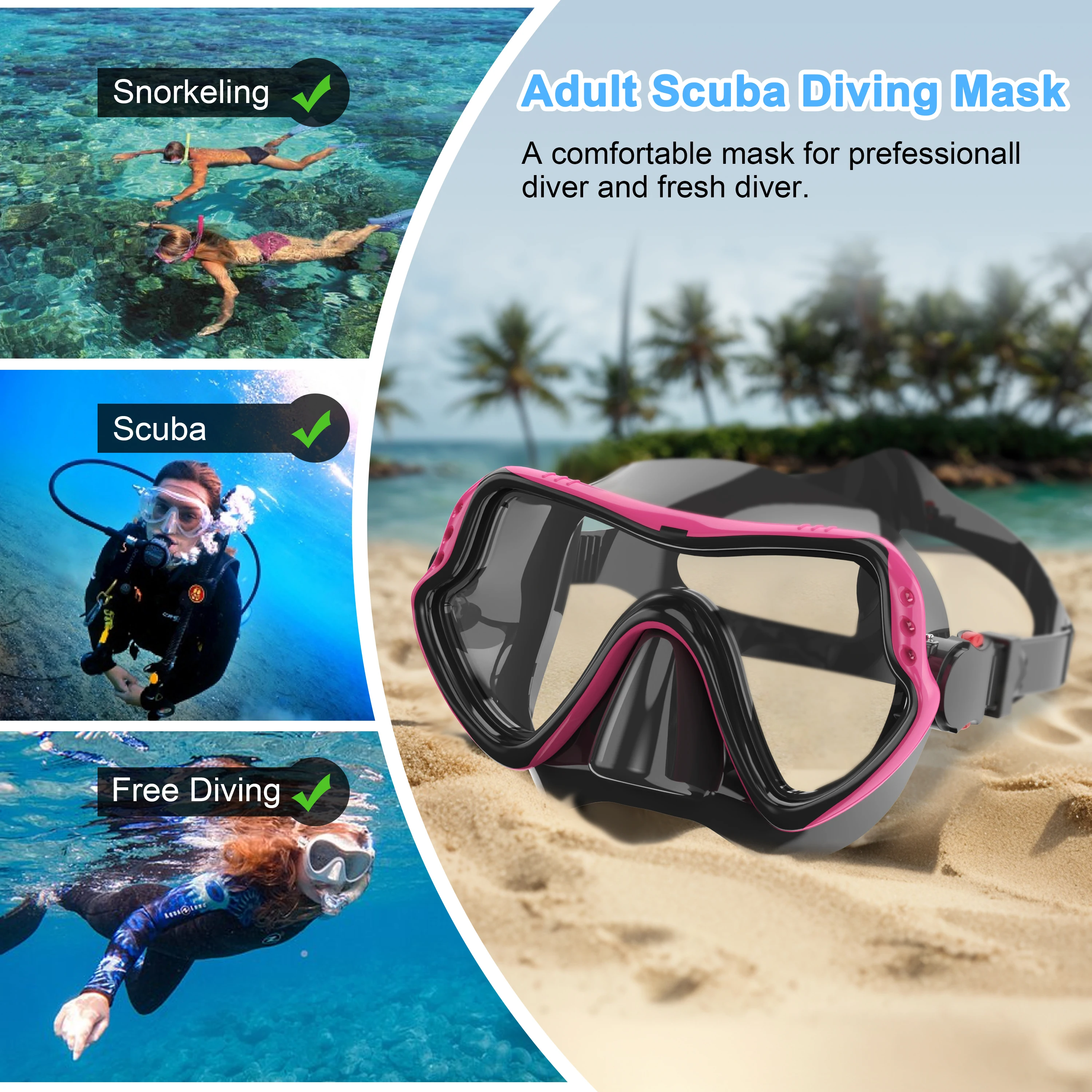 Snorkel Mask Swimming Goggles Professional Anti-Fog HD Glass Large Frame Diving Mask with Nose Cover Suitable for Adults Youth