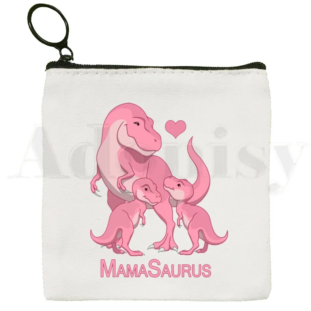 Mamasaurus rex mama dinossauro bonito cor sólida lona moeda bolsa pequeno fresco novo zíper chave saco de presente mão presente do dia das mães