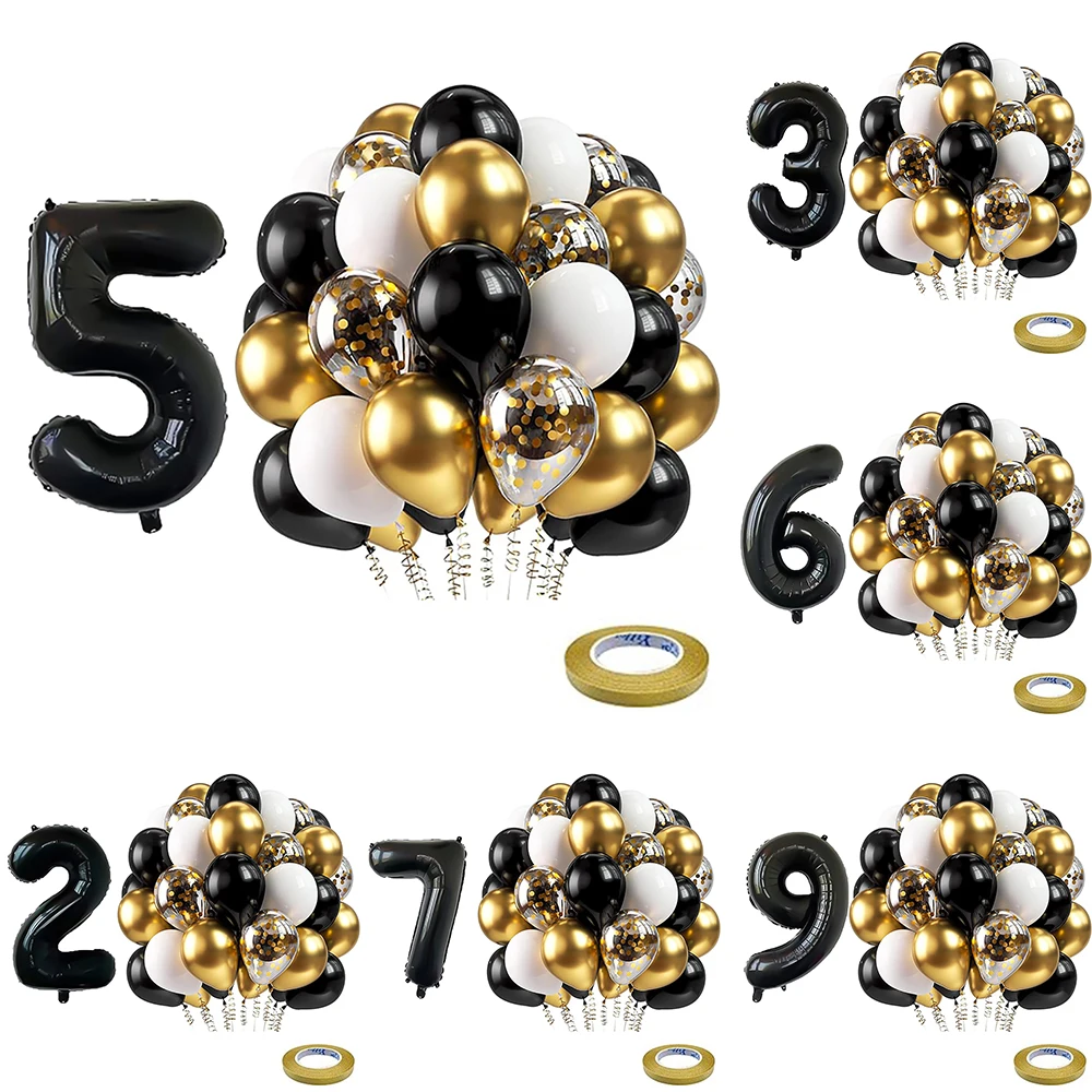 34pcs Black Foil Number 5 Balloons Set Black Gold Confetti Latex Balloon Arch Birthday Party Gender Reveal New Year Decoration