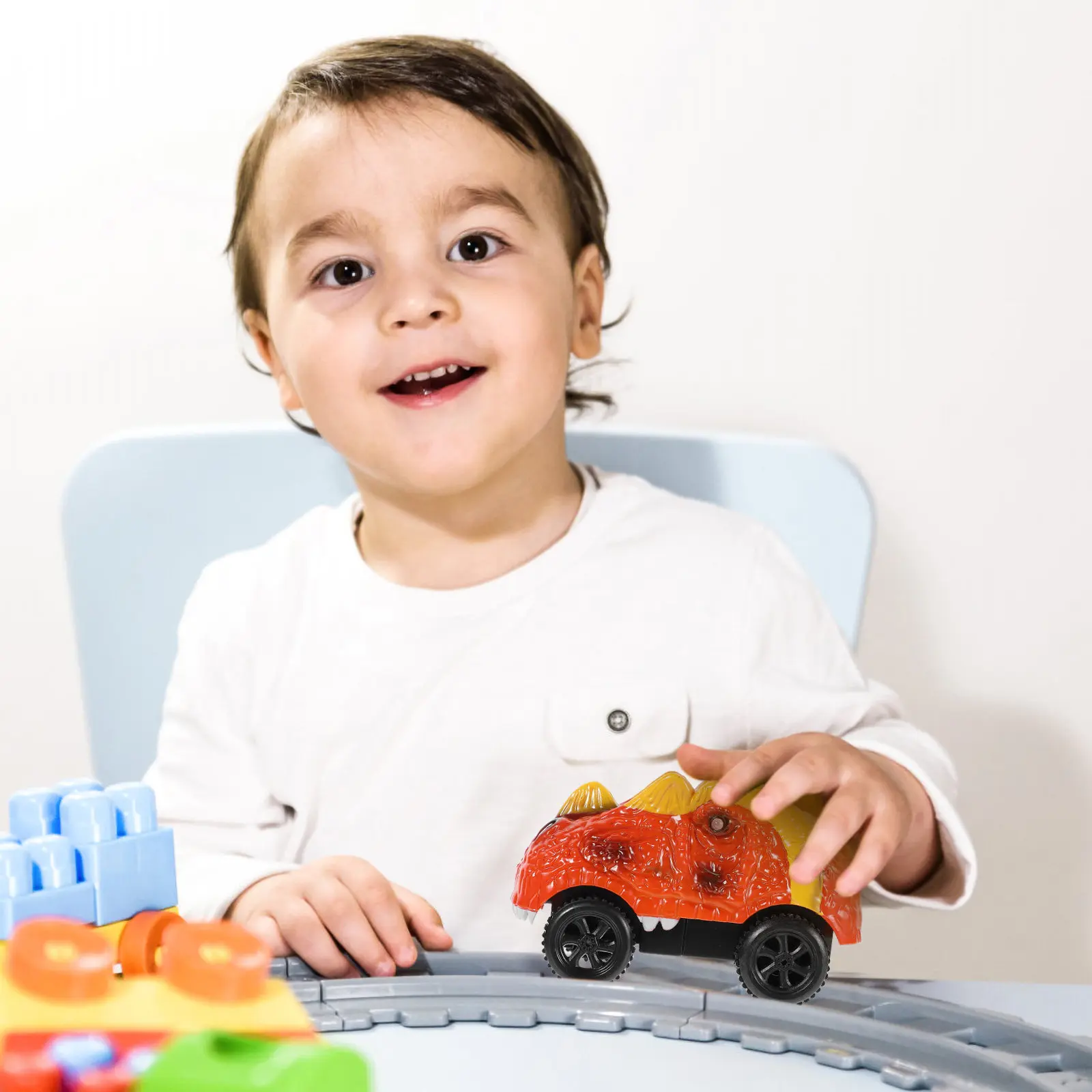 

Electric Track Car Cartoon Glowing Dinosaur Racing Vehicle No Battery Kids Track Car Compatible Circuit