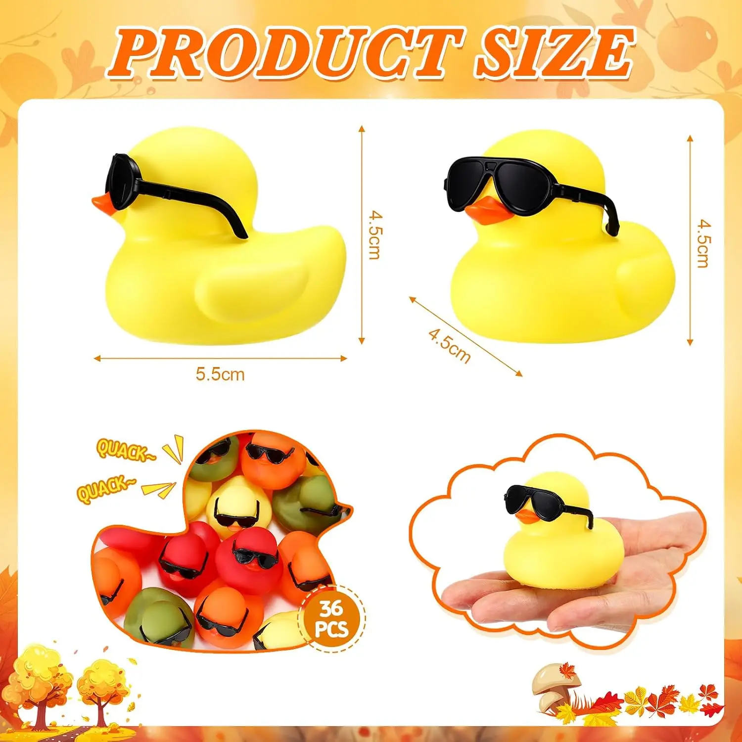 Thanksgiving Mini Rubber Ducks with Sunglasses, 2.2 Inch Squeaky Bath Toys, Float Bathtub Duckies for Party Favors, Carnival Pri