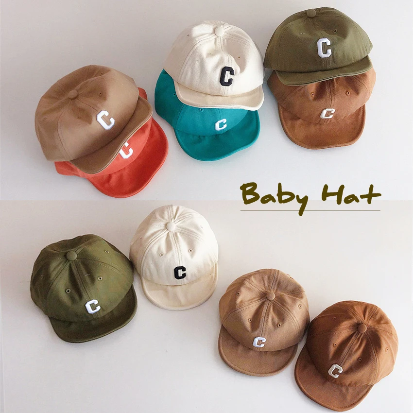 

0-2Years Pure Cotton Spring and Autumn Baby Peaked Cap Simple and Versatile 'C' Letter Baby Sunscreen Hat