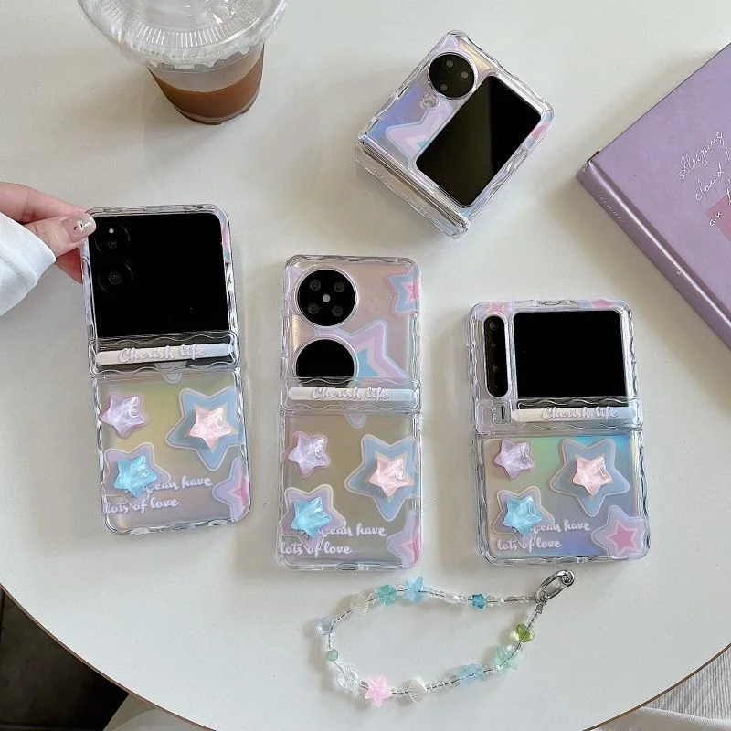 For Samsung Z Flip7 6 5 Case Oppo N3 Flip / Xiaomi Mix Flip Case Cute 3d Colorful Stars Funda Fashion Women Flip Phone Covers