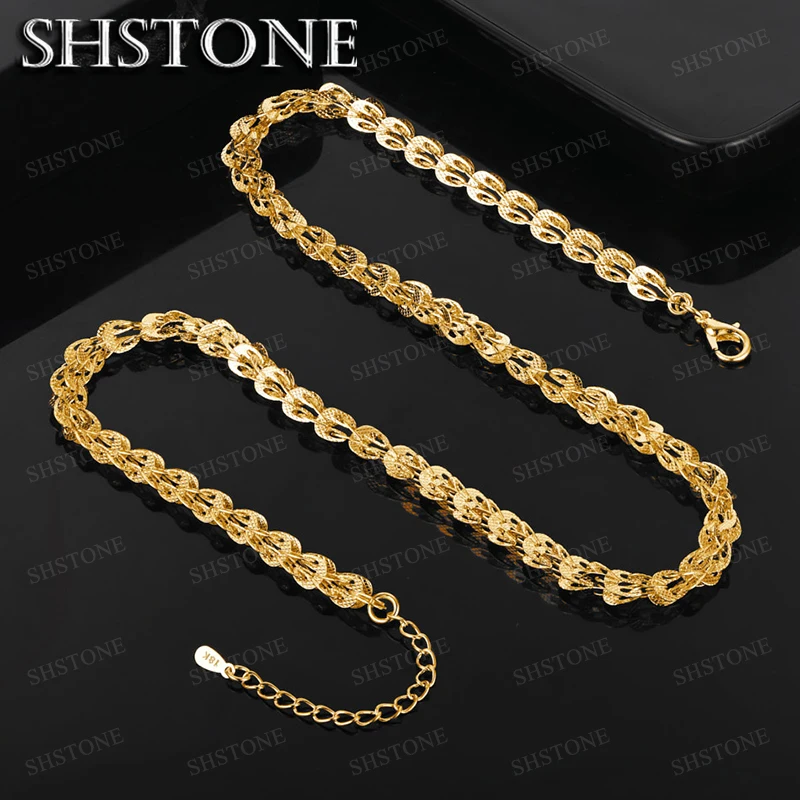 Luxury 18K Gold Elegant Lathe Engraved Pattern Chain Necklace For Women Fashion Party Wedding Jewelry Christmas Gifts