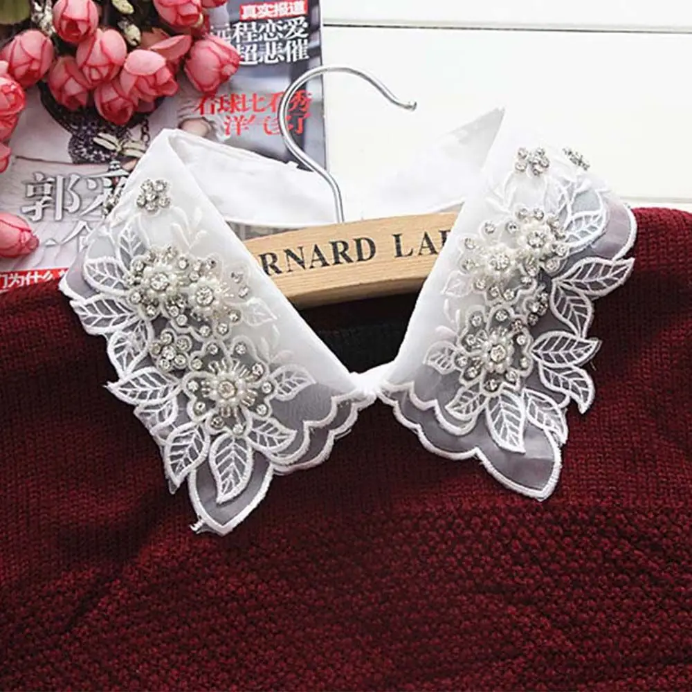 

Fashion Women Leaves Cotton Rhinestone Flower Lace Shirts Collars Fake Neckline Fake Collar