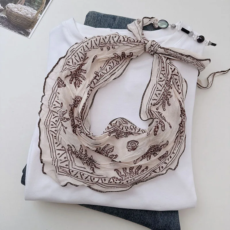

2026Spring and Autumn New Product: Artistic Pleated Scarf Women, Bohemian Beaded Pendant, Vacation Small Scarf, Hea