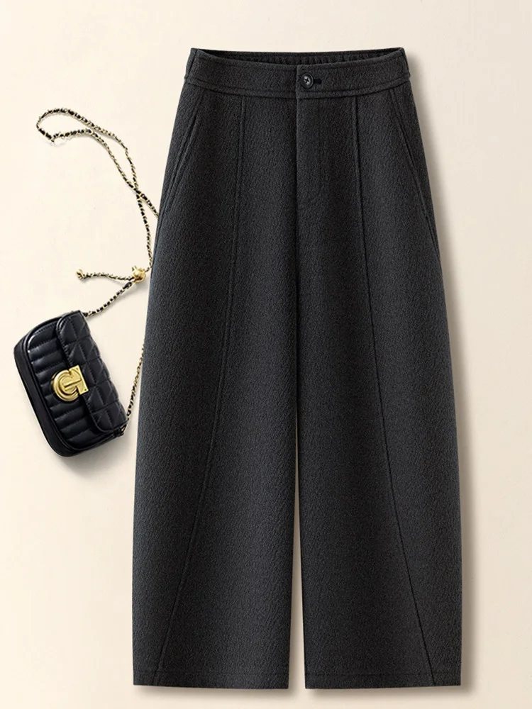 Pantaloni a coltello a gamba larga in lana con occhi profondi Autunno Inverno da donna Nuovi pantaloni a gamba dritta casual larghi a vita alta da pendolare Sle