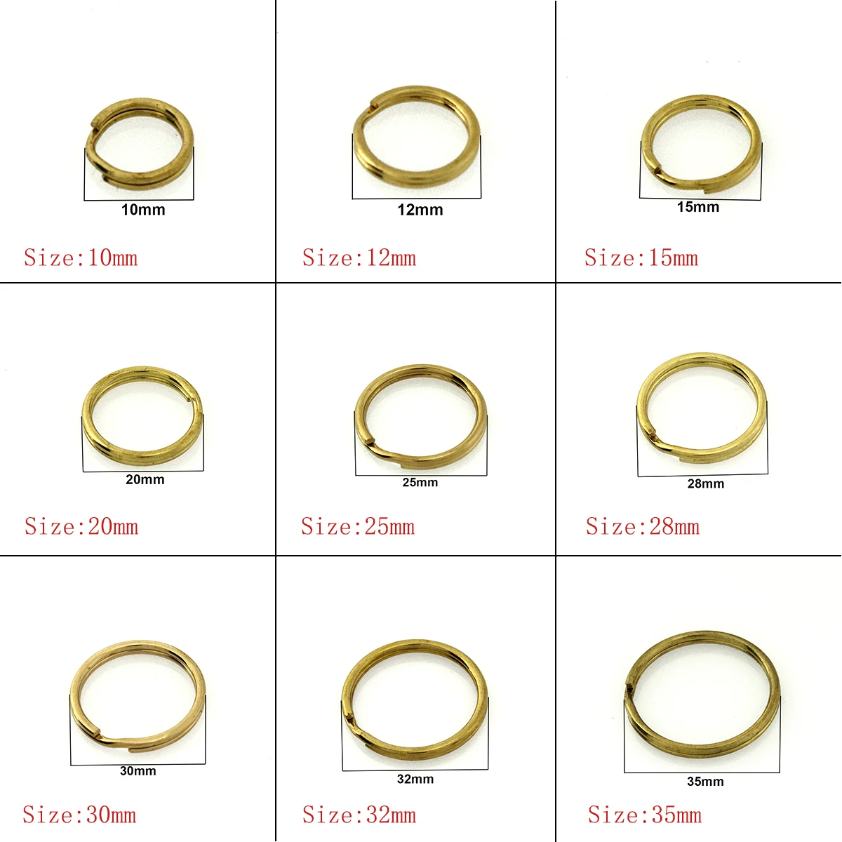 100pcs Solid Brass Split Rings Double Loop Keyring 10-35mm Keychain Keys Holder DIY Leather Craft hardware