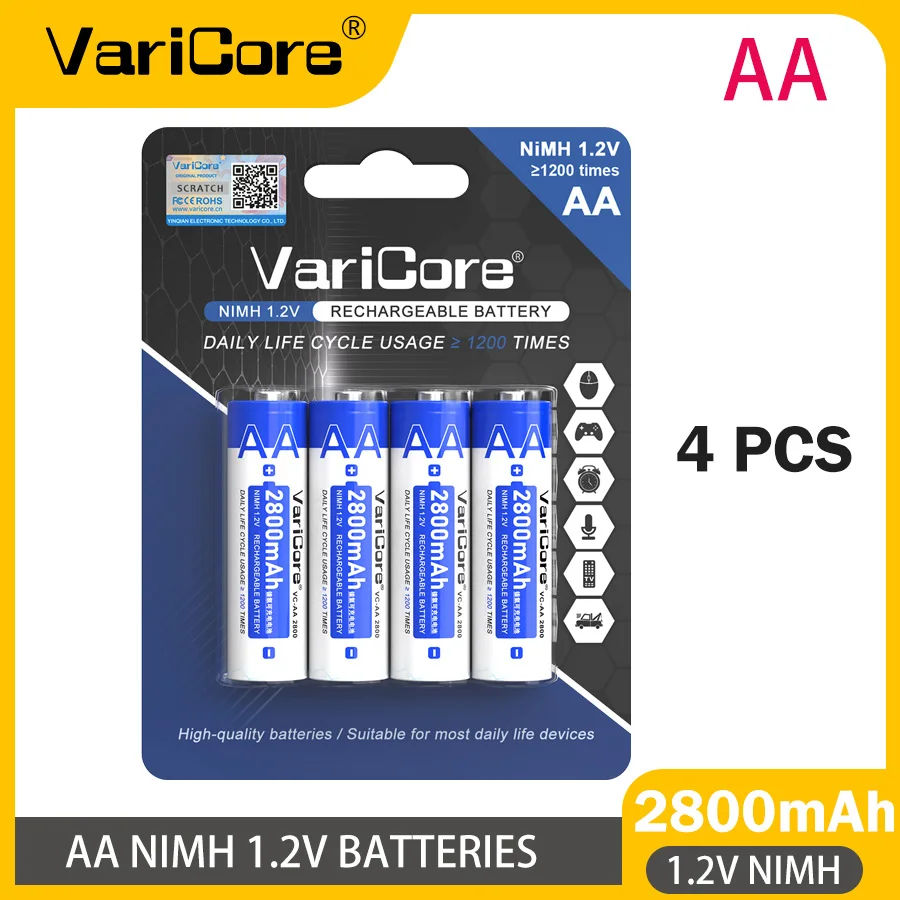 VariCore VC-AA 2800 caja de Color 4 Uds NiMH 1,2 V NiMH 2800mAh batería recargable de gran capacidad para ratón juguete Control remoto