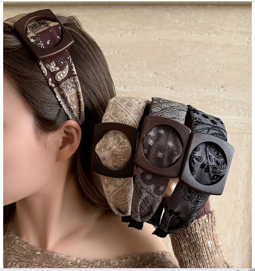 

Cashew Flower Hoop Vintage Wide-Brim Hairband for Women Autumn/Winter Fashion Outing High Crown Pressure Hairband