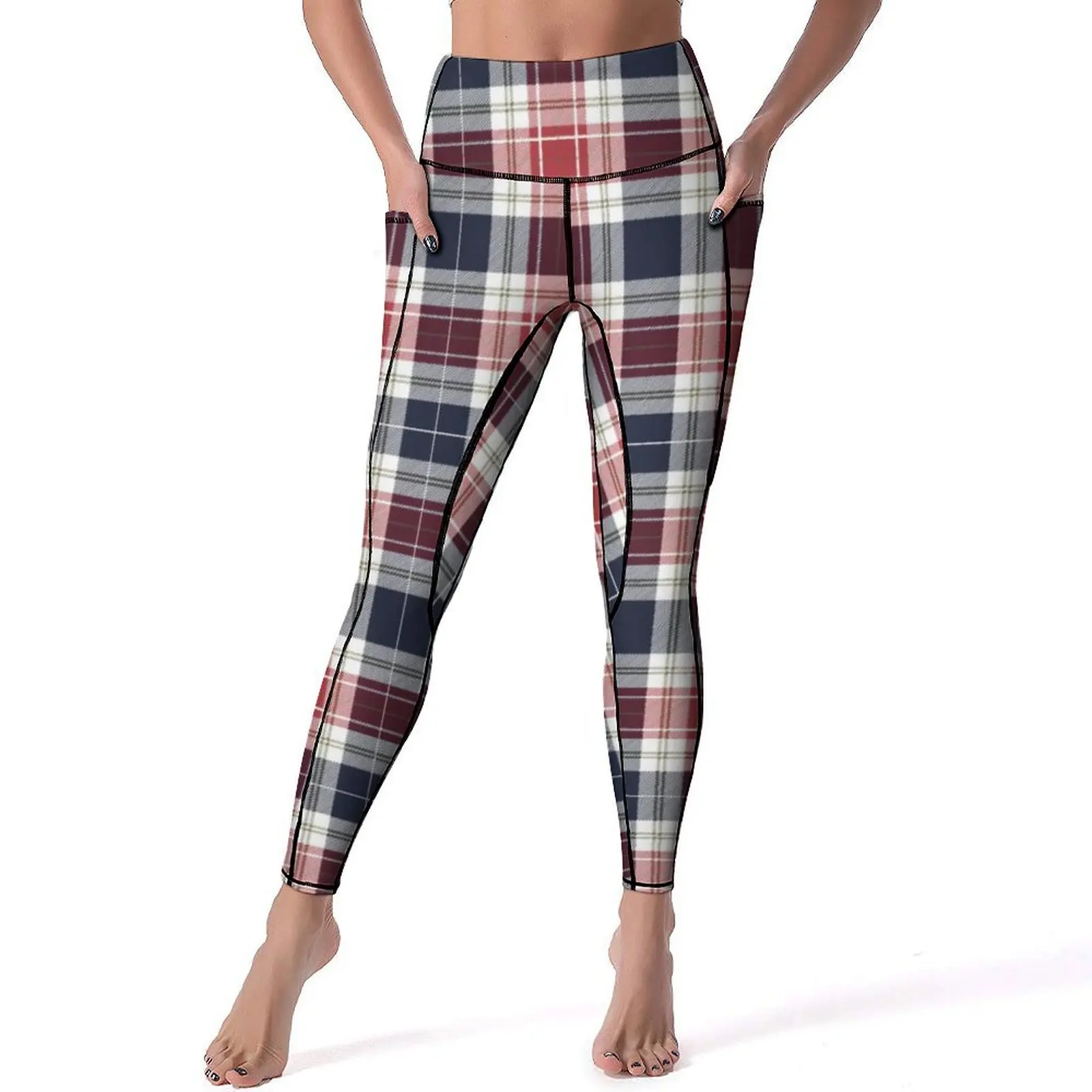 

Red And Blue Plaid Yoga Pants Retro Check Leggings Sexy High Waist Cute Yoga Sports Tights Elastic Graphic Fitness Gym Leggins