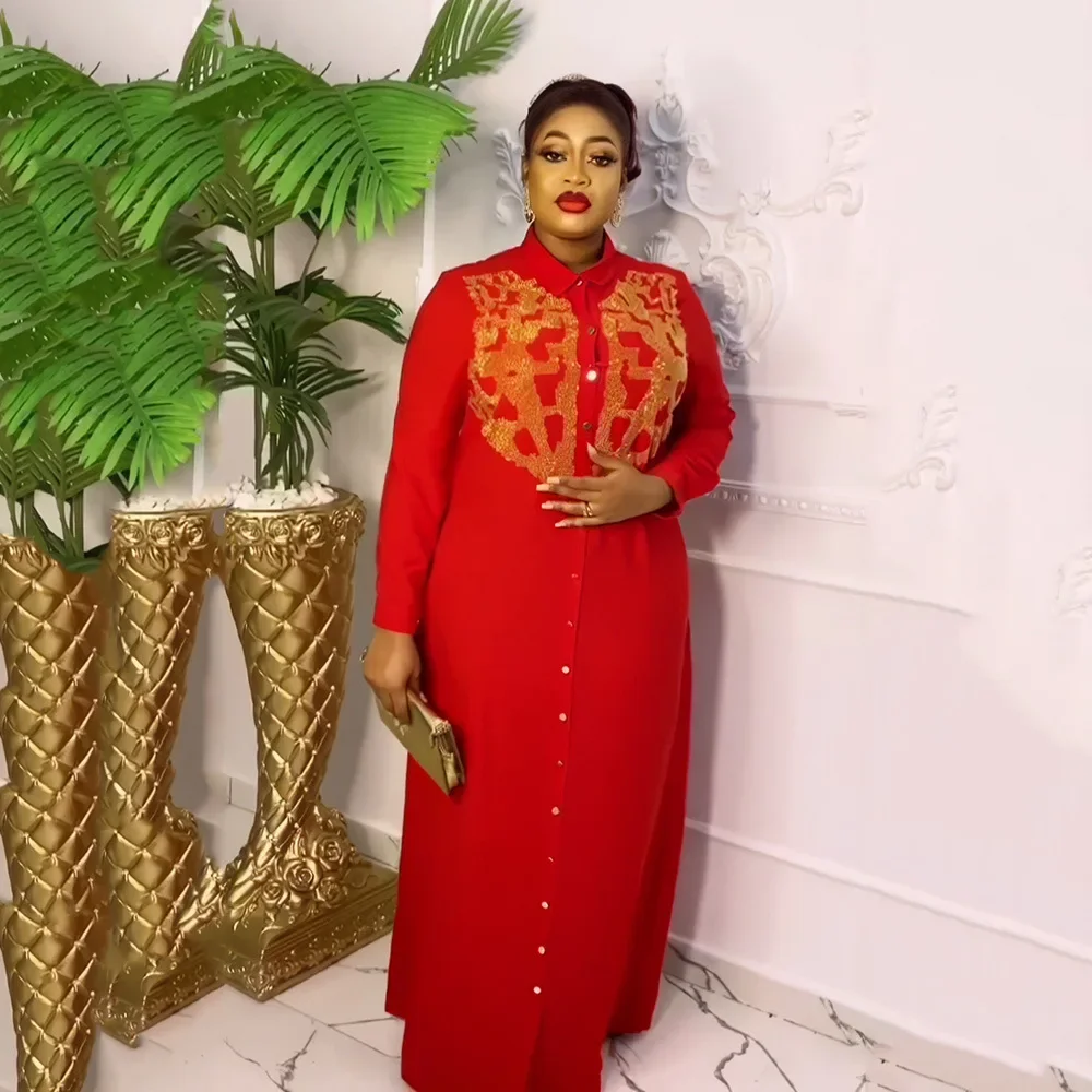 فساتين إفريقية للنساء أنيقة بأكمام طويلة 2025 عبايات ماسية إسلامية جديدة Dashiki رداء قفطان فستان طويل ماكسي تركي أفريقيا