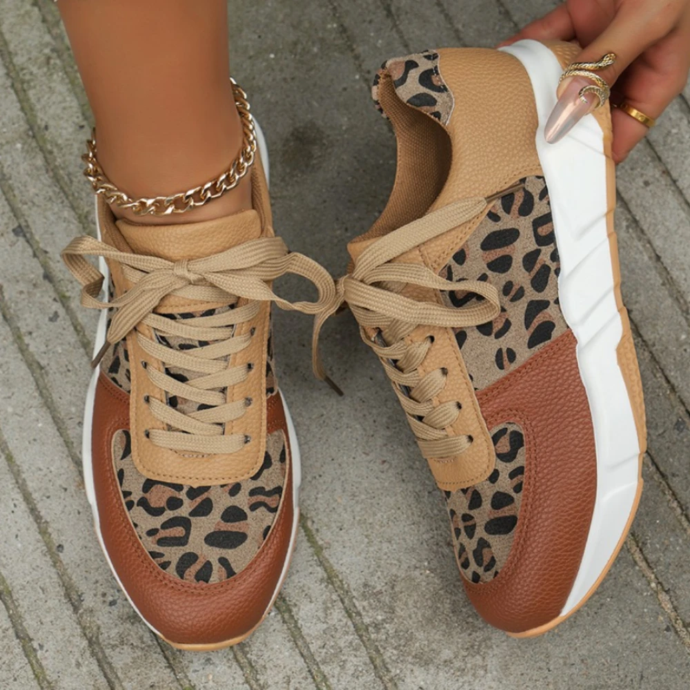 

Women Platform Sneakers Round Toe Low-top Leopard Wedge Designer Shoes for Women Lace Up Casual Sports Shoes Zapatillas Mujer