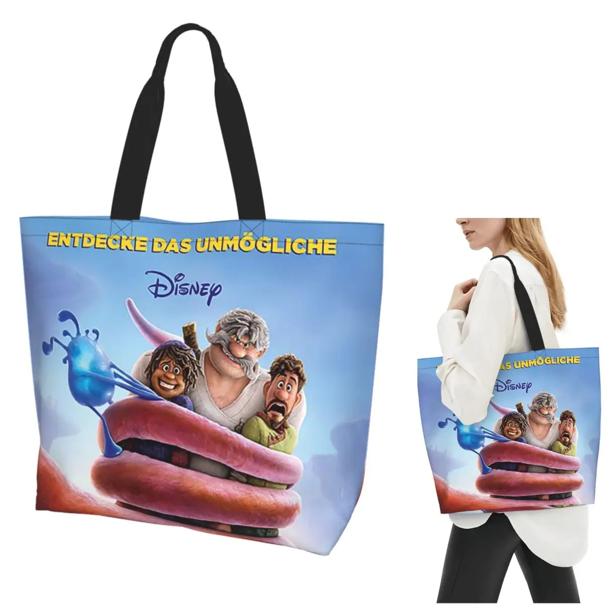 

Сумка-тоут для покупок с героями мультфильмов «Странный мир», холщовая сумка на плечо большой вместимости, продуктовая сумка-шоппер для женщин