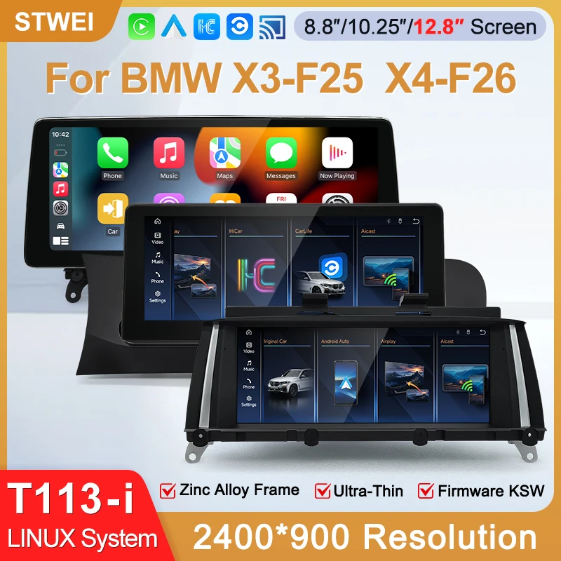 STWEI 2026 New Slim Screens Linux System 12.8inch 2400X900 Resolution For BMW X3 X4 F25 F26 Wireless CarPlay Auto player  KSW