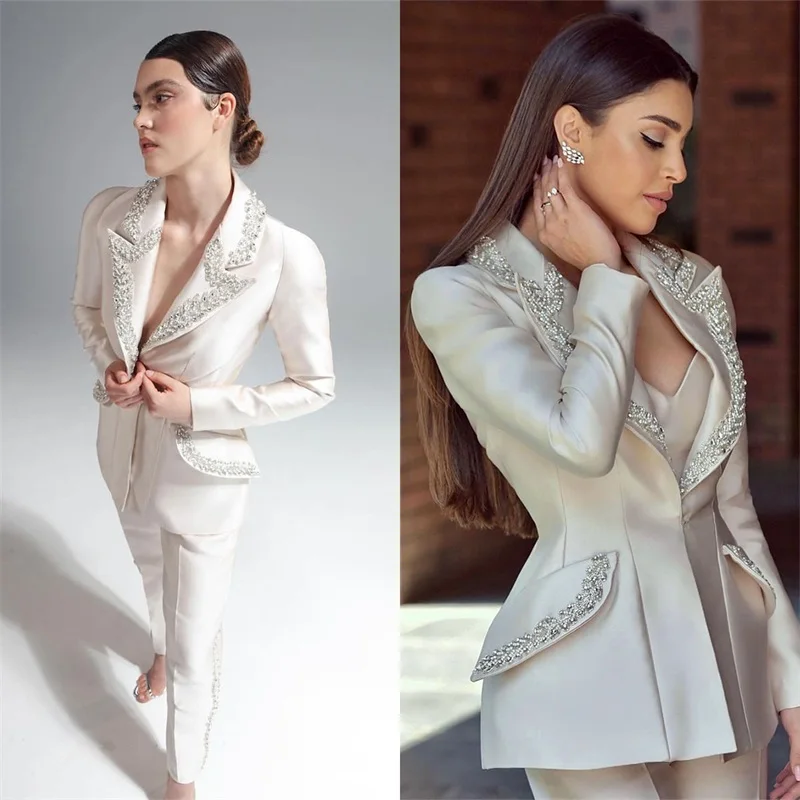 Luxury Crystal Women Suits 2 Pieces One Button Blazer+Pant Custom Made Fashion Elegant Formal Lady Party Prom Dress Jacket