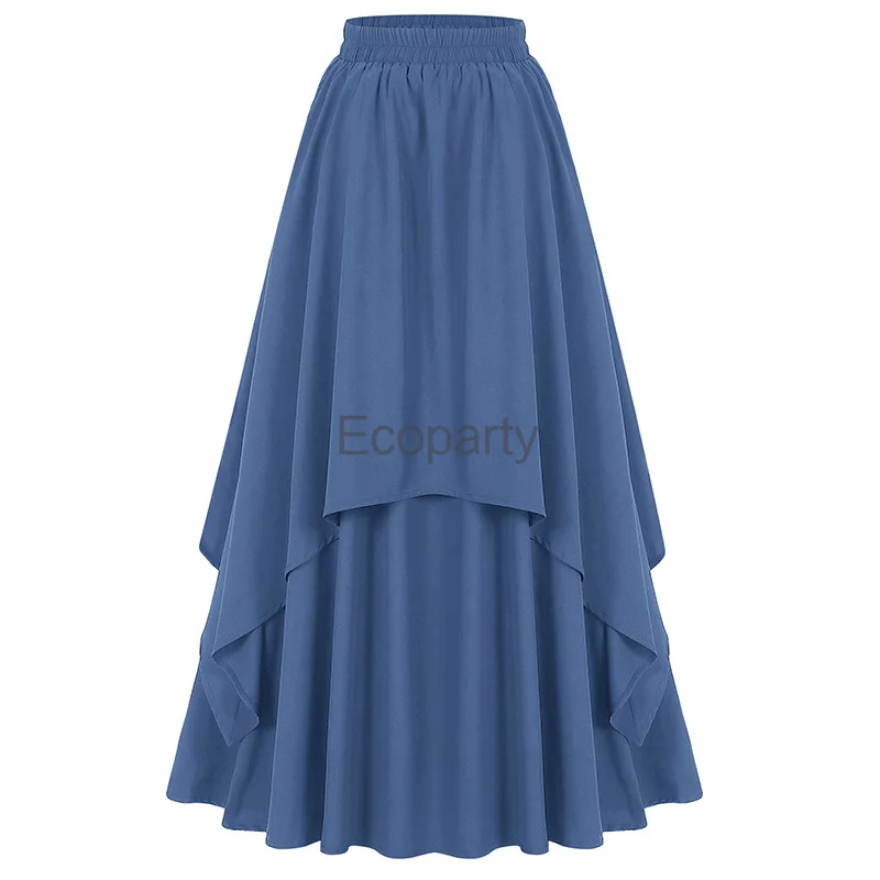 Women's Edwardian Vintage Maxi Long Skirt Solid Color Double-Layer Victorian Costume Steampunk Gothic Hem Pleated Party Skirts