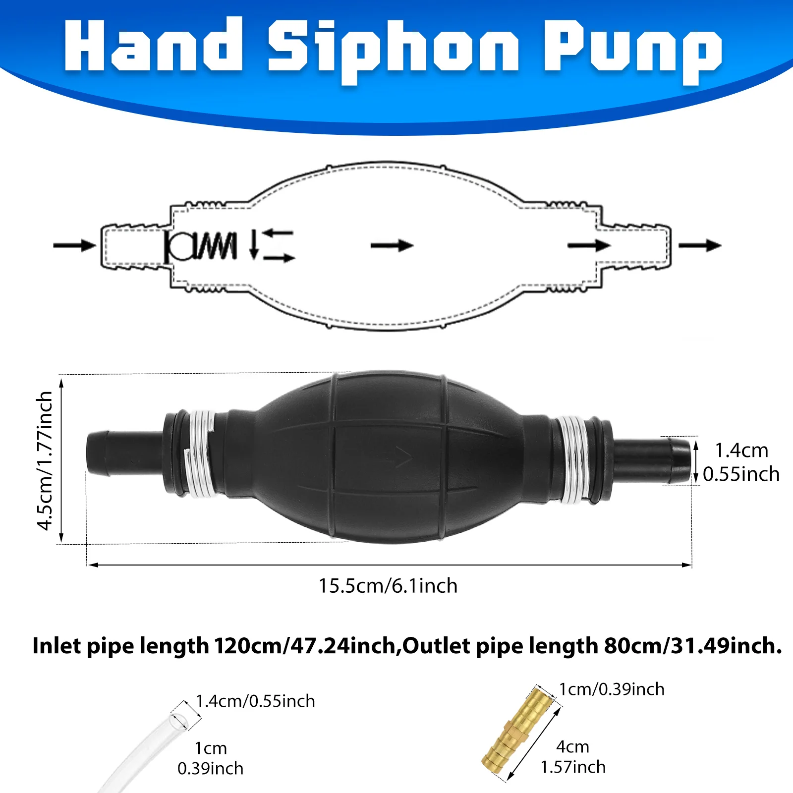 مضخة الوقود اليدوية سيارة الغاز النفط سيفون مجموعة مضخة نقل مع خرطوم 1.5 متر داخل/خارج لضبط البنزين السائل نقل الوقود الديزل #6