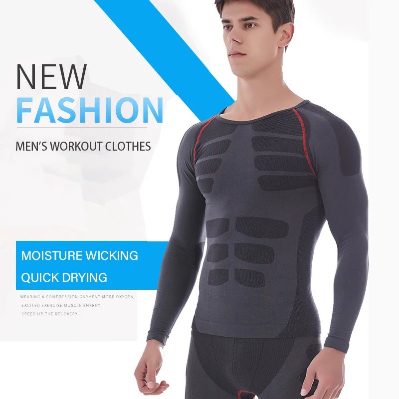 Men Thermal Underwear Set Motorcycle Skiing Shirts Pants Base Layers Tight Long Johns Tops & Trousers Set Clothing