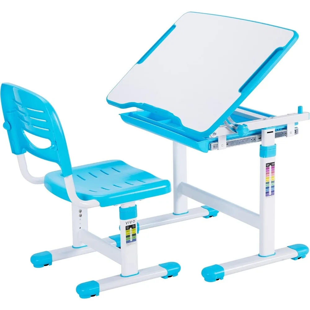 

Blue Height Adjustable Childrens Desk and Chair Set, Kids Interactive Workstation