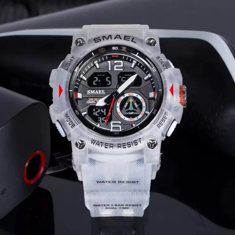 SMAEL 8007 الرياضة في الهواء الطلق ساعة إلكترونية للرجال مقاوم للماء توقيت ضوء الليل التناظرية الرقمية ساعة رجالية طالب ساعة رقمية