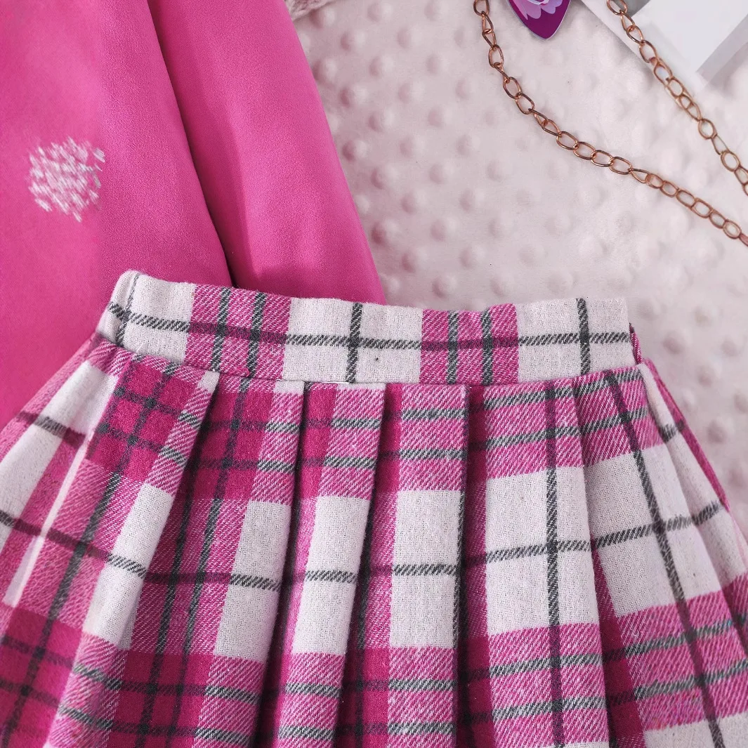 Children's Sets Spring Autumn Kids Girls Clothes Fashion Butterfly Long Sleeve Tops+Plaid Skirt Baby Boutique Clothing BC176 6