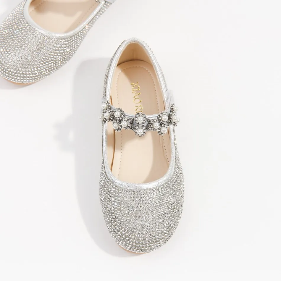 Children Slip on Ballerina Flats Rhinestone Wedding Party Mary Jane Shoes Girls Princess Dress Shoes Kids Bridesmaids Pump Shoes