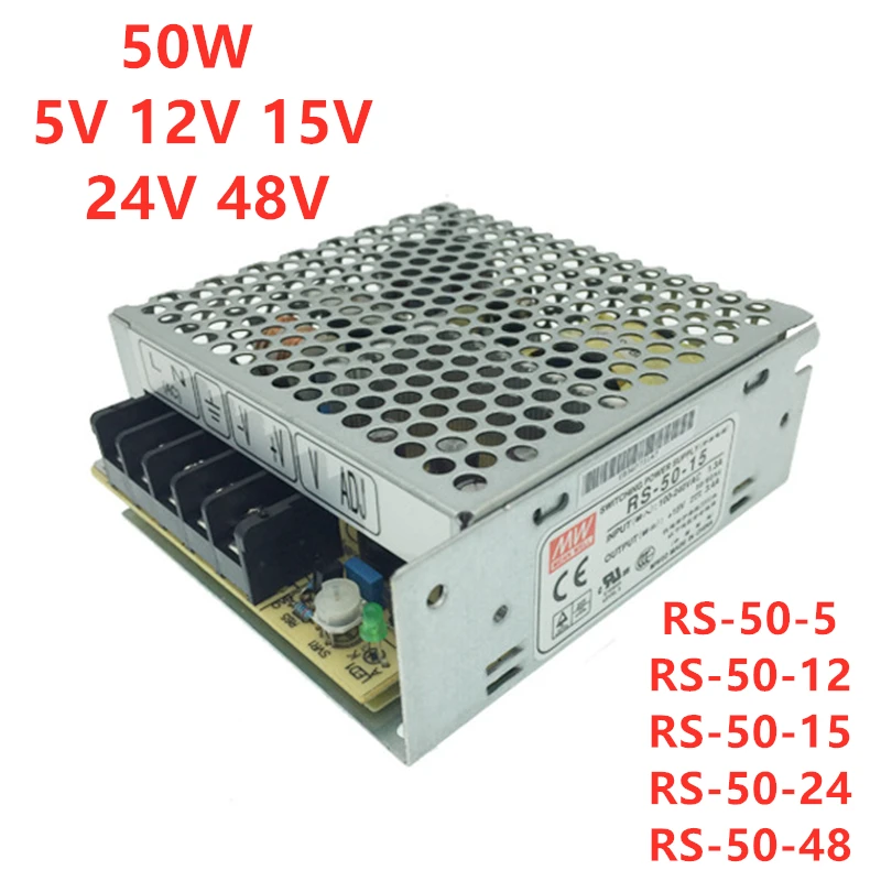 MEAN WELL 50W 5V 12V 15V 24V 48V Single Output Switching Power Supply RS-50-5 RS-50-12 RS-50-15 RS-50-24 RS-50-48