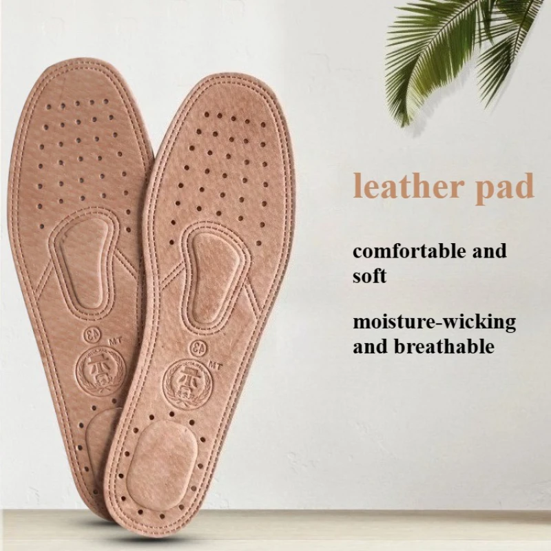 Sweat Absorbing and Breathable Leather Insoles, Sports Shock-absorbing, Thickened, Men's and Women's Perforated Insoles