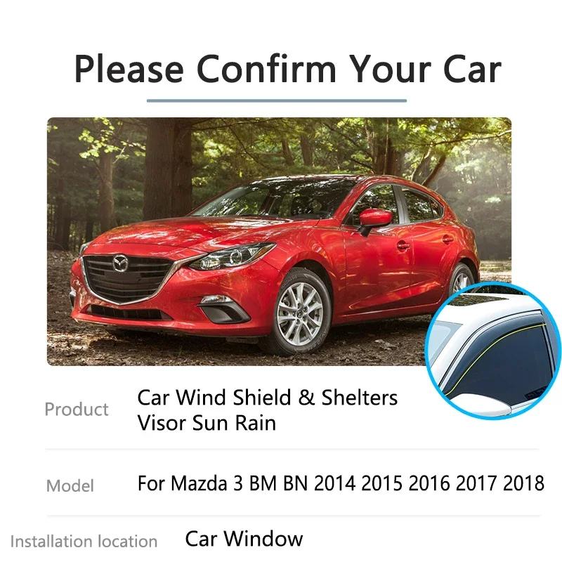 For Mazda 3 Mazda3 BM BN 2014 2015 2016 2017 2018 Hatchback Window Visors Rain Sun Awning Guard Cover Deflector Car Accessories